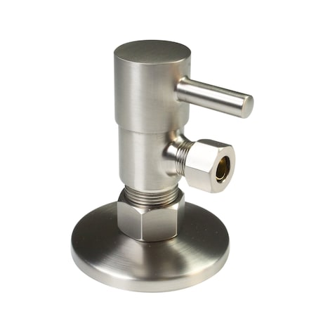 Westbrass Round Lever 1/4-Turn Angle Stop 1/2" Copper x 3/8" Compression, Satin Nickel D105QR-07
